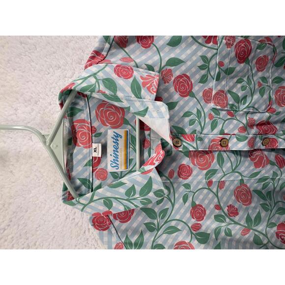 Shinesty Floral Hawaiian Button Up Mens XL Derby Rose Beer Pocket - Picture 2 of 5